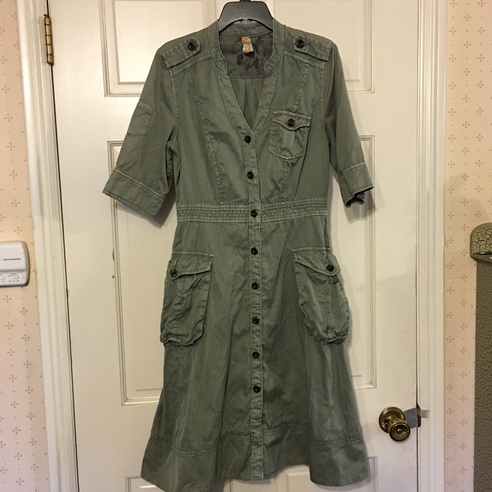 Anthro Maeve Military Green Cotton Button Front 2